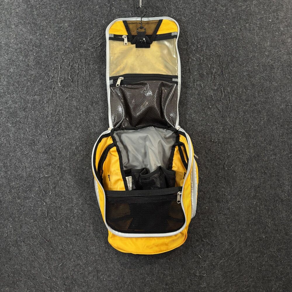 LL Bean Personal Hanging Toiletry Organizer Bag Yellow Nylon Travel Bathroom